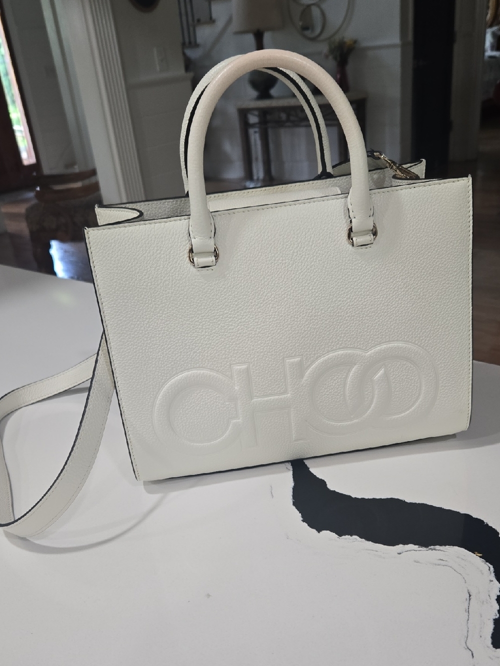 Jimmy Choo White Embossed Leather Satchel